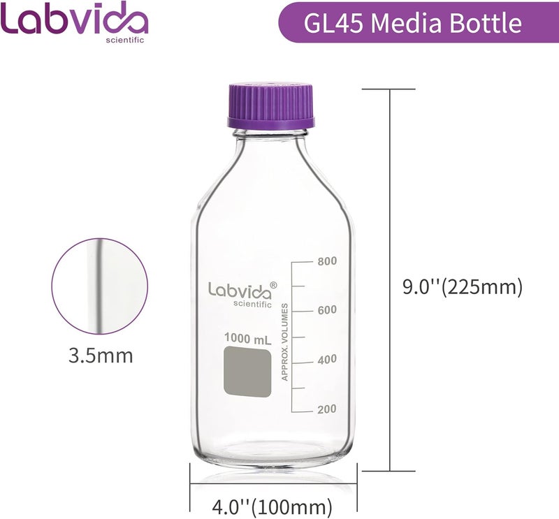 Labvida 1 pc of 1000mL Round Media Storage Bottles, with GL45 Screw Cap in Purple, 3.3 Borosilicate Reagent Bottles for Labs, Schools and Home Use Glass Bottles, LVAD007 - Image 5